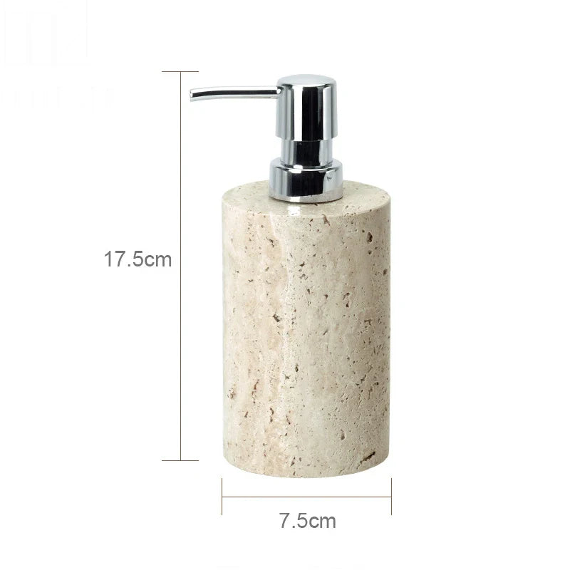 Afralia™ Beige Travertine Marble Bathroom Accessories Set - Soap Dispenser, Soap Dish, Reed Diffuser