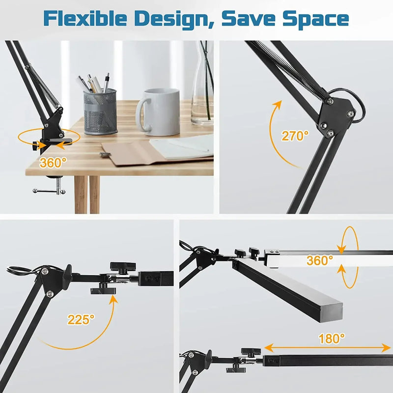 Afralia™ LED Desk Lamp Foldable with Clamp 24W for Office/Study/Working