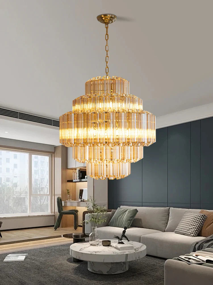 Afralia™ Amber Glass Chandelier: Modern Luxury Large Vintage Lighting for Living & Dining Room