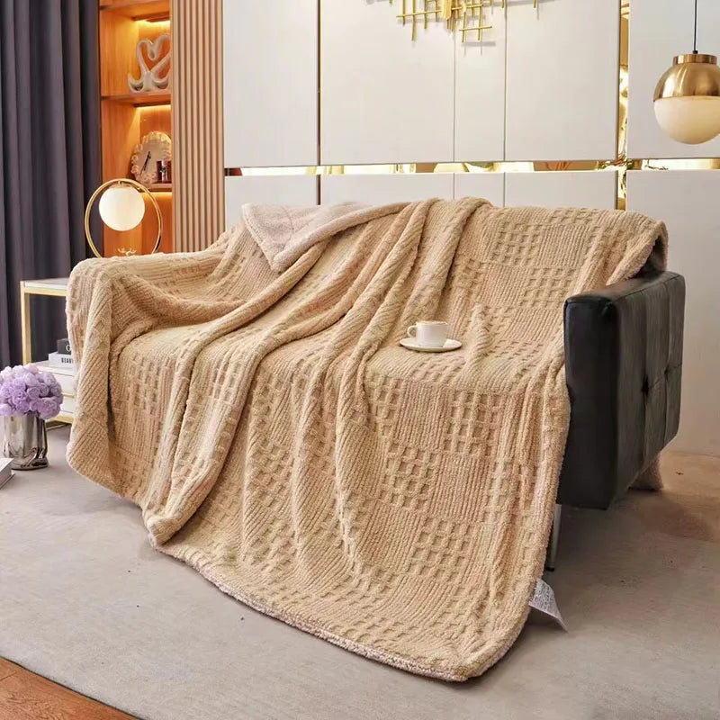 Afralia™ Double-Layer Coral Fleece Blanket: High-Quality, Solid Color, Cozy Lamb Wool for Bed, Sofa