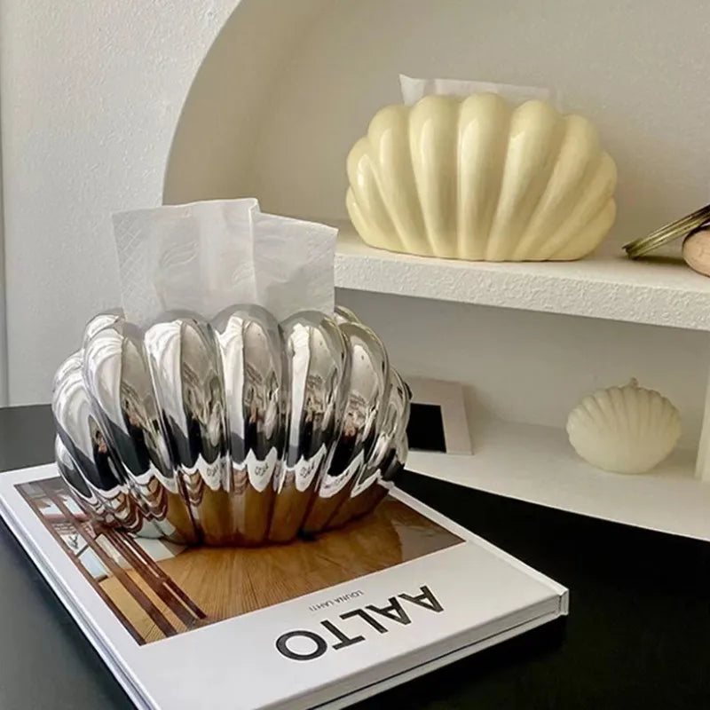 Afralia™ Shell Shape Ceramic Tissue Box Holder for Stylish Desktop and Kitchen Storage