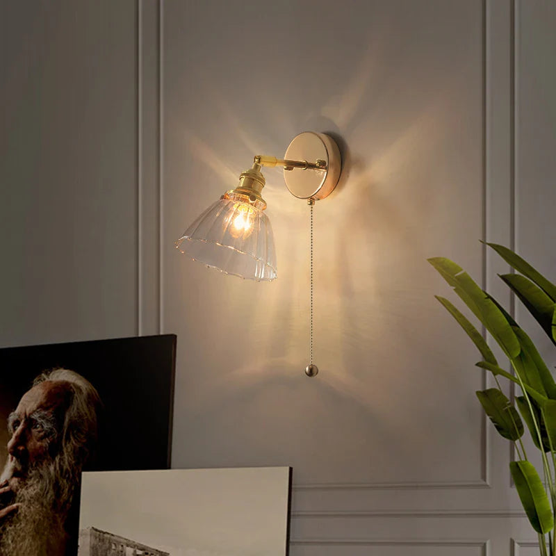 Afralia™ Rotatable LED Wall Sconce Clear Glass Reading Lamp with Pull Chain Switch