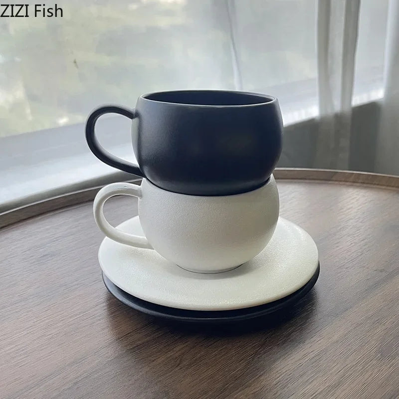 Afralia™ Frosted 250ml Ceramic Cup & Saucer Set for Coffee, Tea, Juice