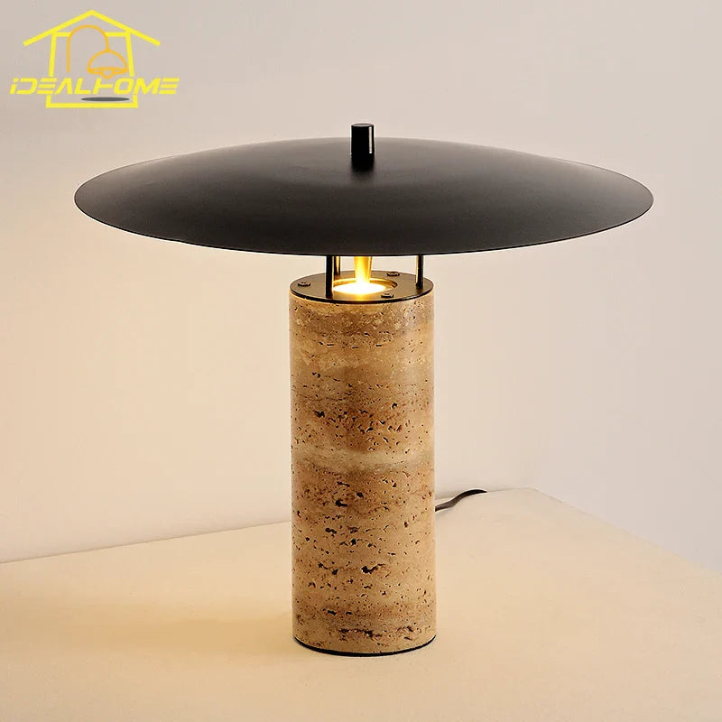 Afralia™ Yellow Travertine Table Lamp LED Marble Base Postmodern Mushroom Desk Light