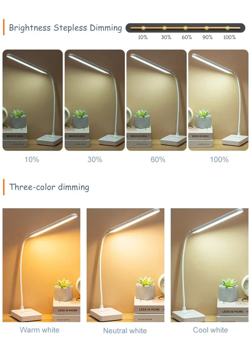 Afralia™ LED Foldable Desk Lamp with 3-Level Color & Touch Dimmable Light