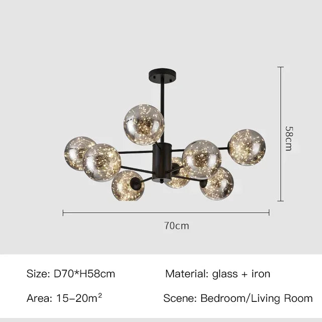 Afralia™ Black Glass Ball LED Chandelier for Living Room, Bedroom - Dimmable Nordic Luxury Fixture