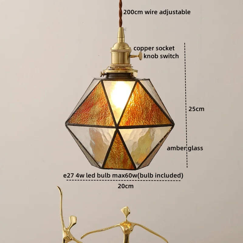 Afralia™ Pink Glass LED Pendant Lights for Bedroom Dining Living Room, Copper Nordic Hanging Lamp
