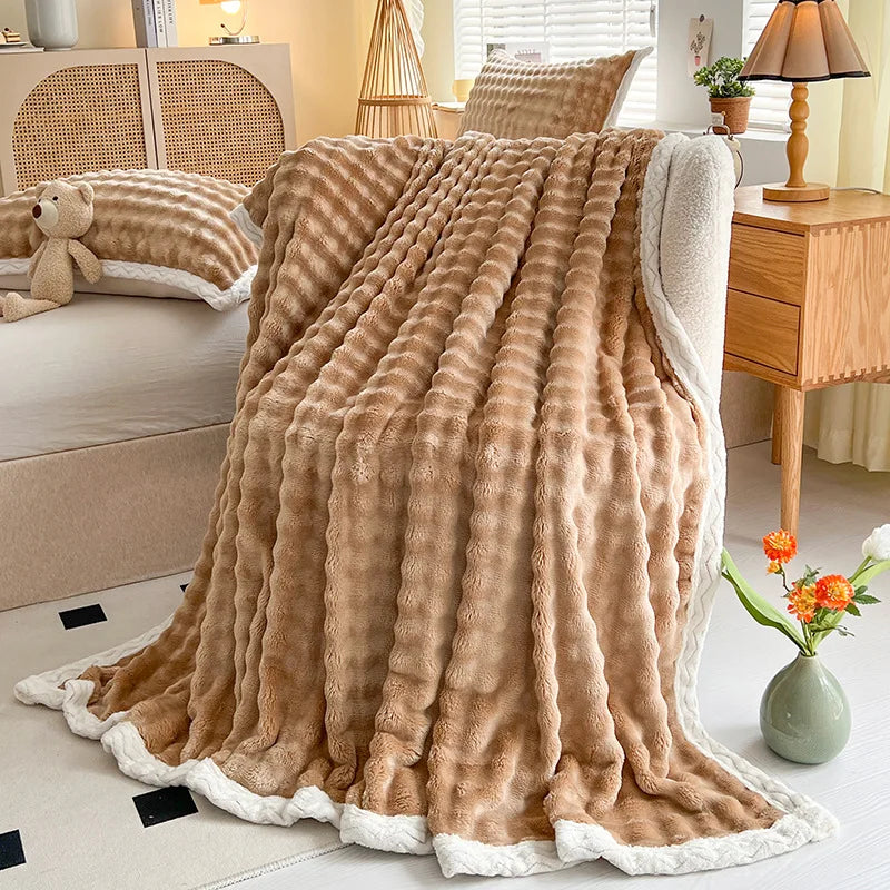 Afralia™ Plush Velvet Bed Blanket for Cozy Autumn Warmth, Soft Coral Fleece Sofa Throw