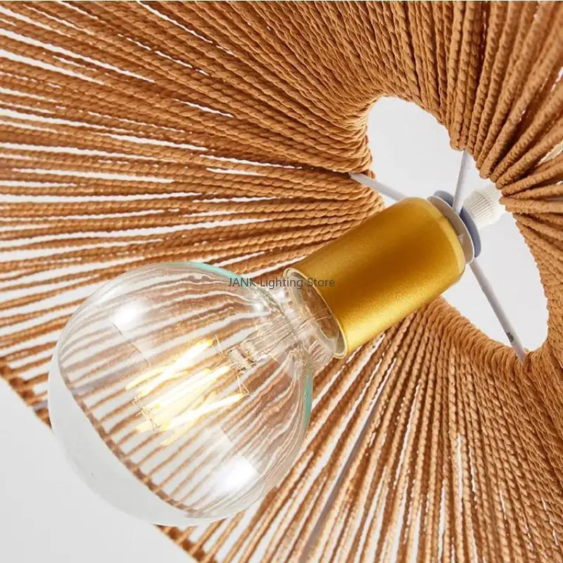 Afralia™ Hemp Rope Straw Hat Pendant Lights LED Decorative Lighting for Living Room and Restaurant