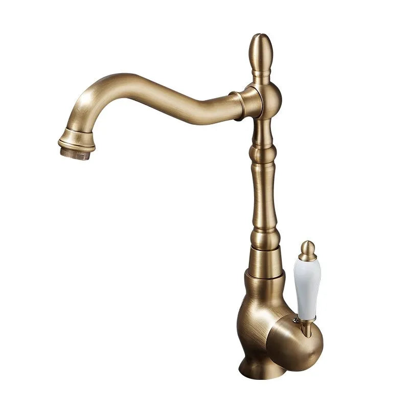 Afralia™ Antique Bronze Basin Faucet Hot & Cold Brass Bathroom Sink Lavatory Kitchen Faucet