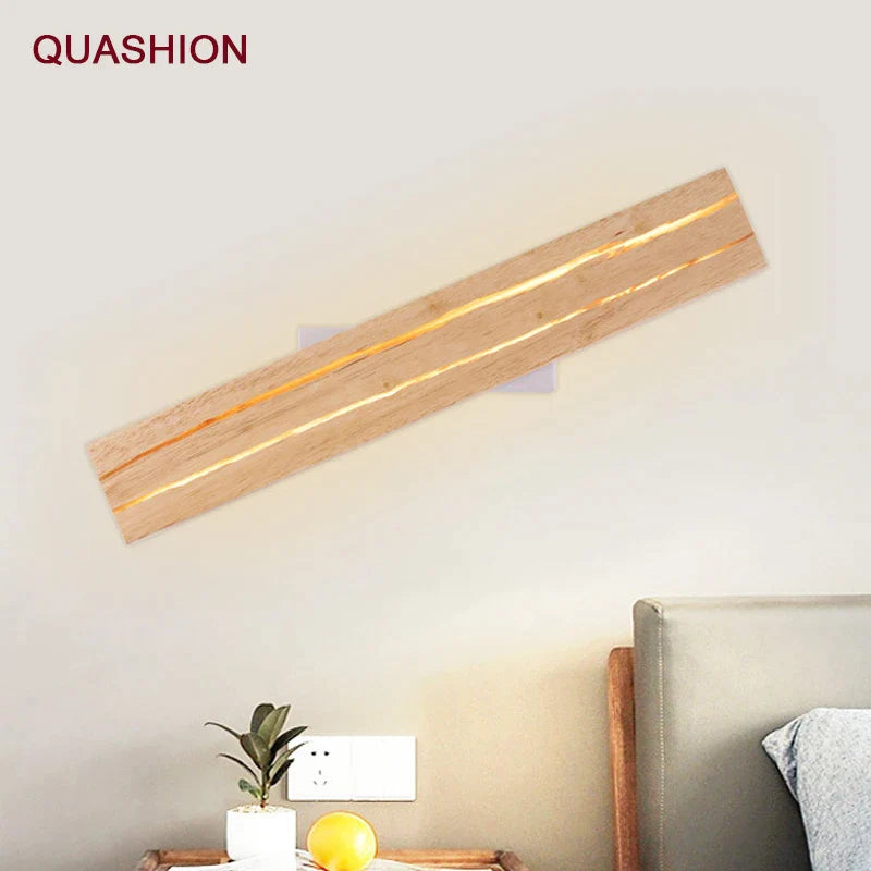 Afralia™ Modern Nordic Wood Art Rotatable LED Wall Light for Bedroom/Beside, Cracked Solid Wooden