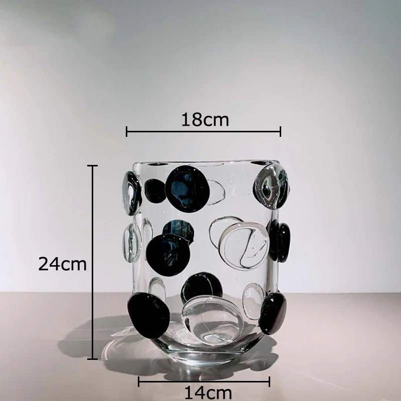 Afralia™ Polka Dot Glass Vase: Hydroponic Plant Pot Table Decor Floral Arrangement Room Aesthetic