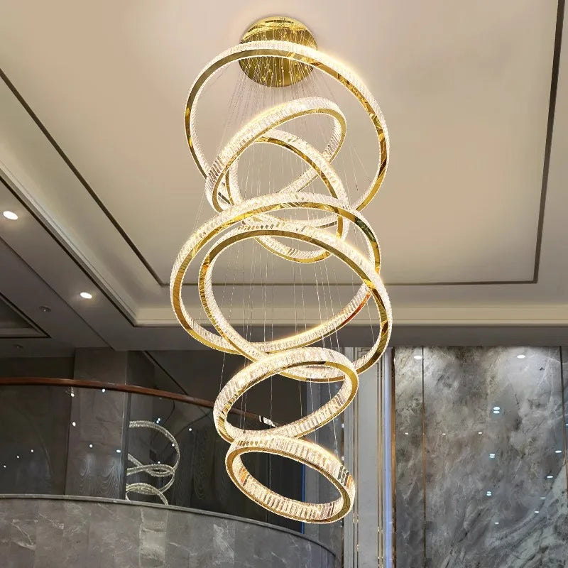 Afralia™ Crystal Chandelier Stair Pendant Lamp Living Room Interior Lighting