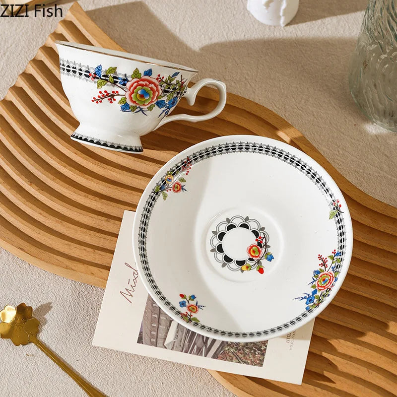 Afralia™ Peony Wreath Porcelain Tea Cup Set