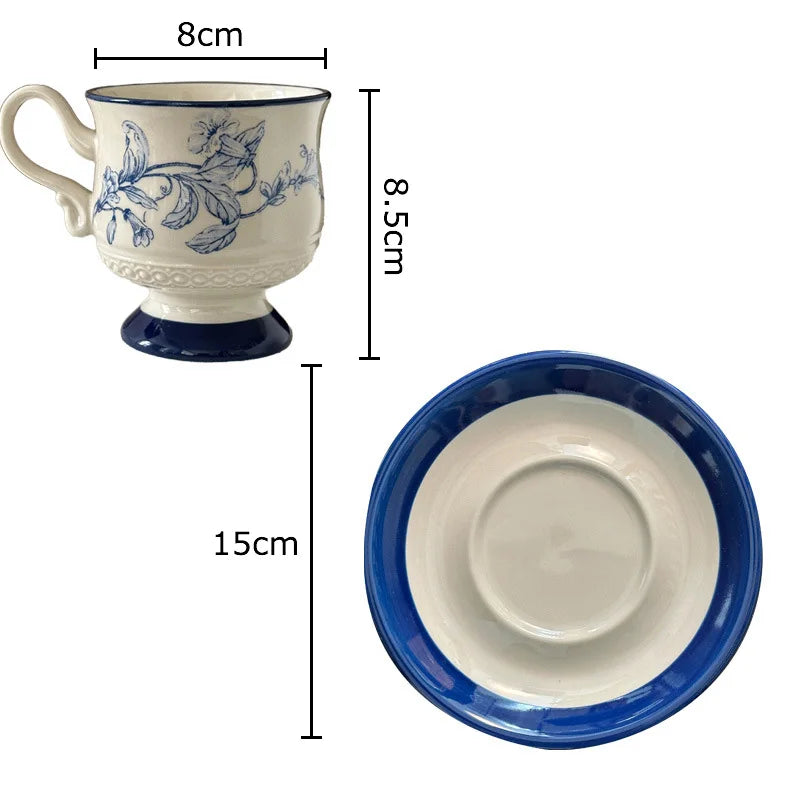 Afralia™ Flower Fruit Ceramic Cup&Saucer Set Dining Coffee Tea Milk Mugs.