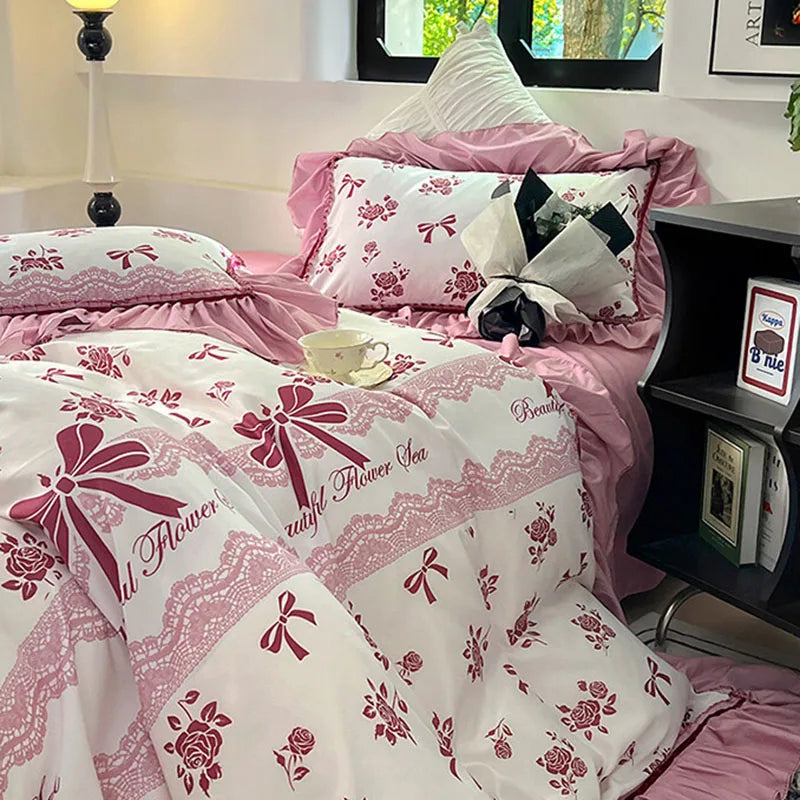 Afralia™ Lace Printed Duvet Cover Set - Elegant, Cozy Bedding for Single & Double Beds