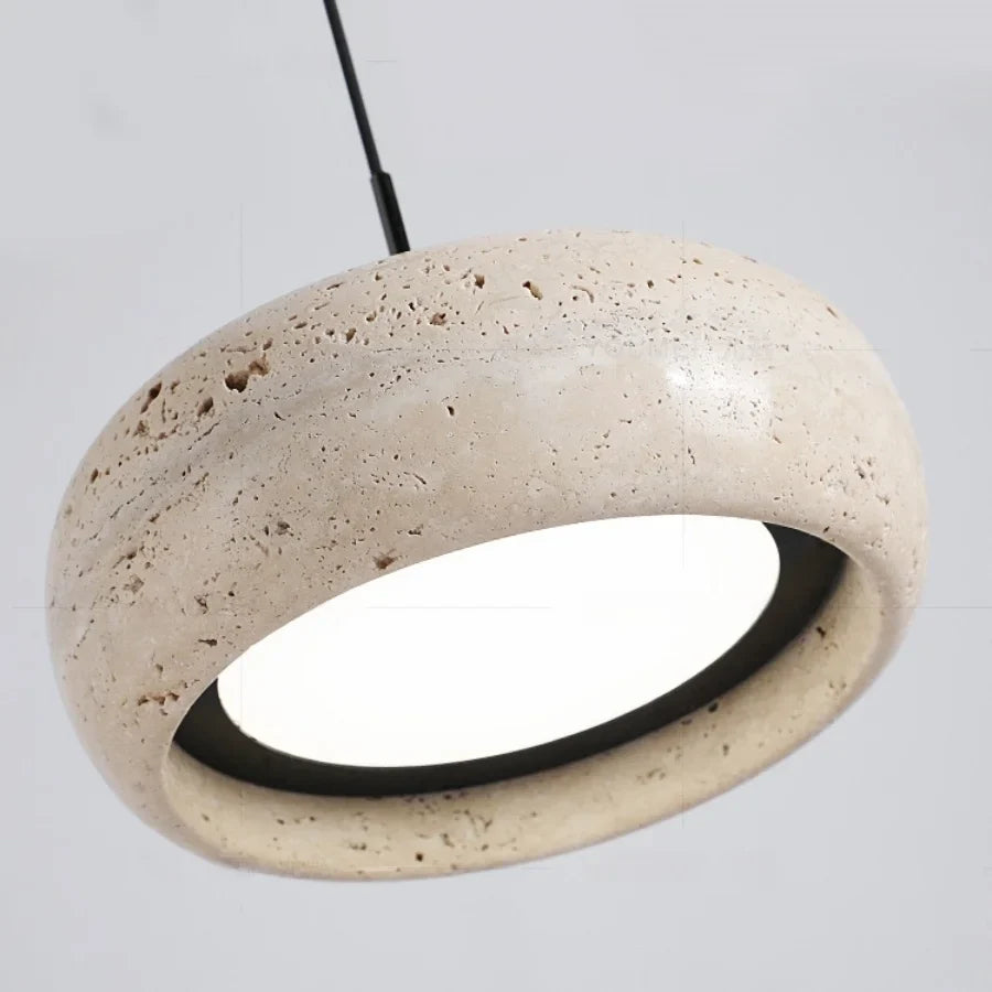 Afralia™ LED Pendant Lamp Black Iron Wabi Sabi Hanging Light - Yellow Travertine