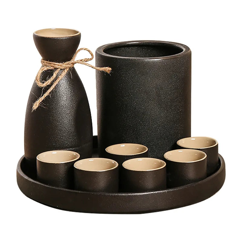 Afralia™ Black Ceramic Wine Warmer & Sake Pot for Home, Handcrafted Japanese Design