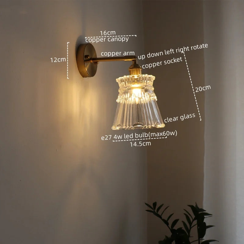 Afralia™ Vintage LED Wall Light Glass Copper Applique Da Parete