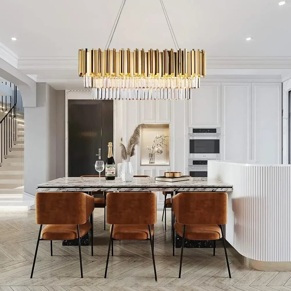 Afralia™ Gold Crystal Chandeliers for Dining Room Kitchen Island - Luxury Oval Pendant Lights Fixture