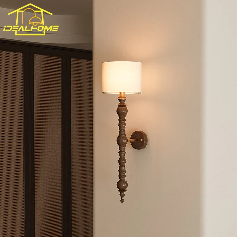 Afralia™ Wall Lamp LED E27 Solid Walnut/Black Wood Medieval Design
