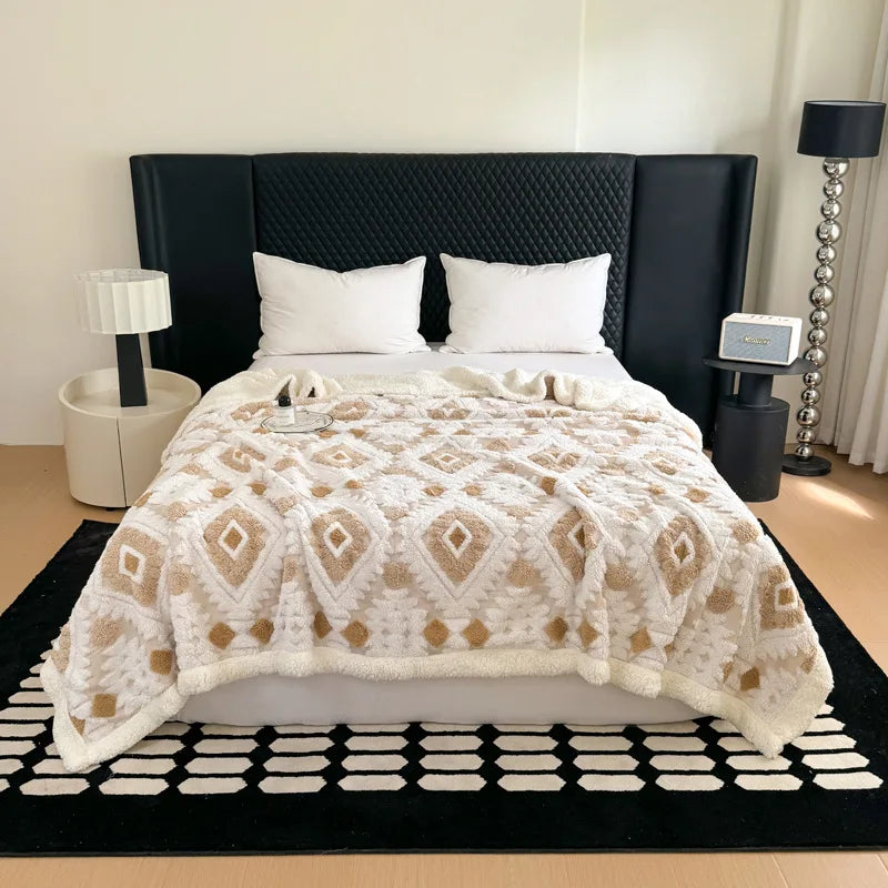 Afralia™ Luxury Jacquard Lamb Fleece Blanket | Soft Double-Layer Sofa Cover