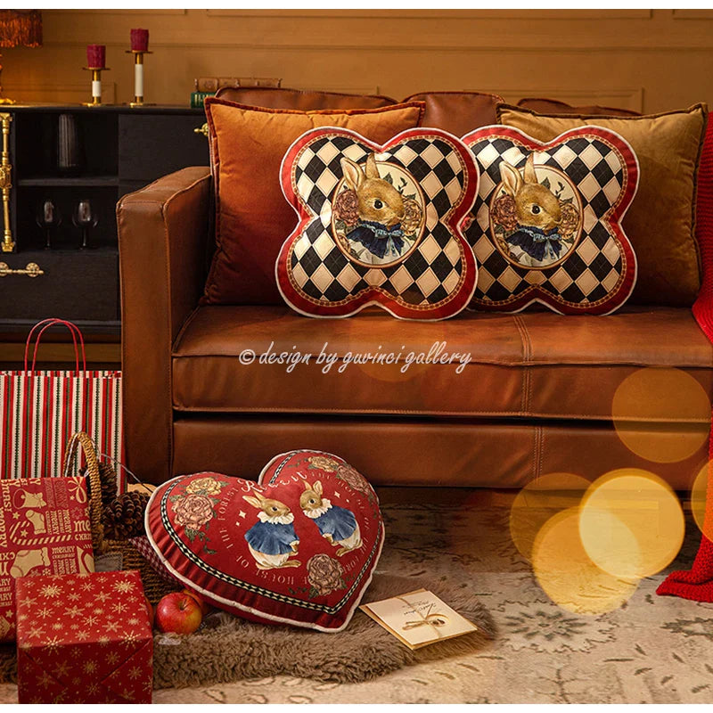 Afralia™ Velvet Quatrefoil Rabbit Cushion Covers - Luxury Vintage Diamond Pillow Case