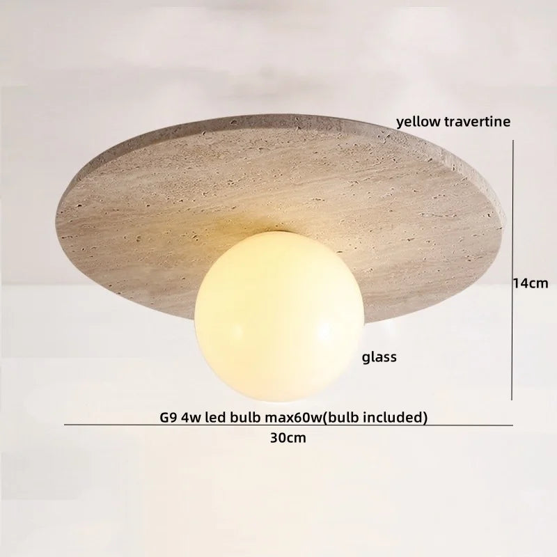 Afralia™ Yellow Travertine LED Ceiling Lamp Wood Canopy Nordic Modern Light Fixture