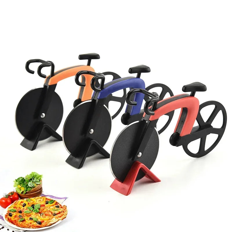 Afralia™ Bike Wheel Pizza Cutter Stainless Steel Slicer Chopper Kitchen Tool