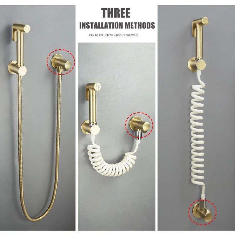 Afralia™ Brushed Gold Solid Brass Bathroom Angled Dual Outlet Toilet Filling Valve