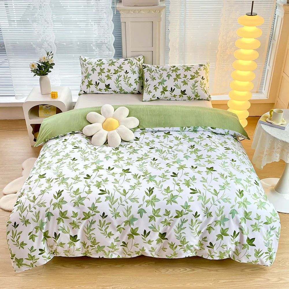Afralia™ Flower Printed Bedding Set: Fitted Sheet, Quilt Cover, 2 Pillowcases - Twin, Full, Queen, King