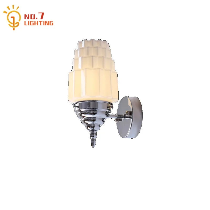 Afralia™ Cream Glass LED Wall Lamp Iron Art Chrome/Gold Living Room Bedroom Background