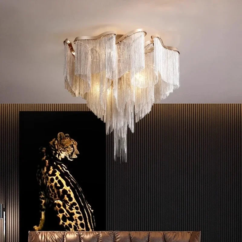 Afralia™ Modern Tassels Chain Chandelier Light for Living Room Bedroom Kitchen Villa