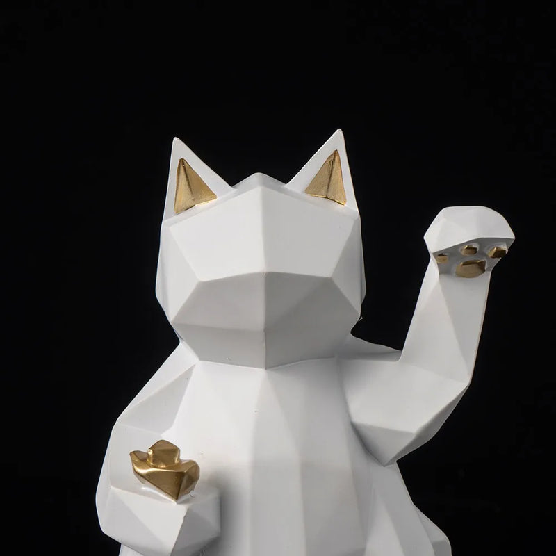 Afralia™ Resin Lucky Cat Figurine: Nordic Animal Statuette for Home & Office Decor