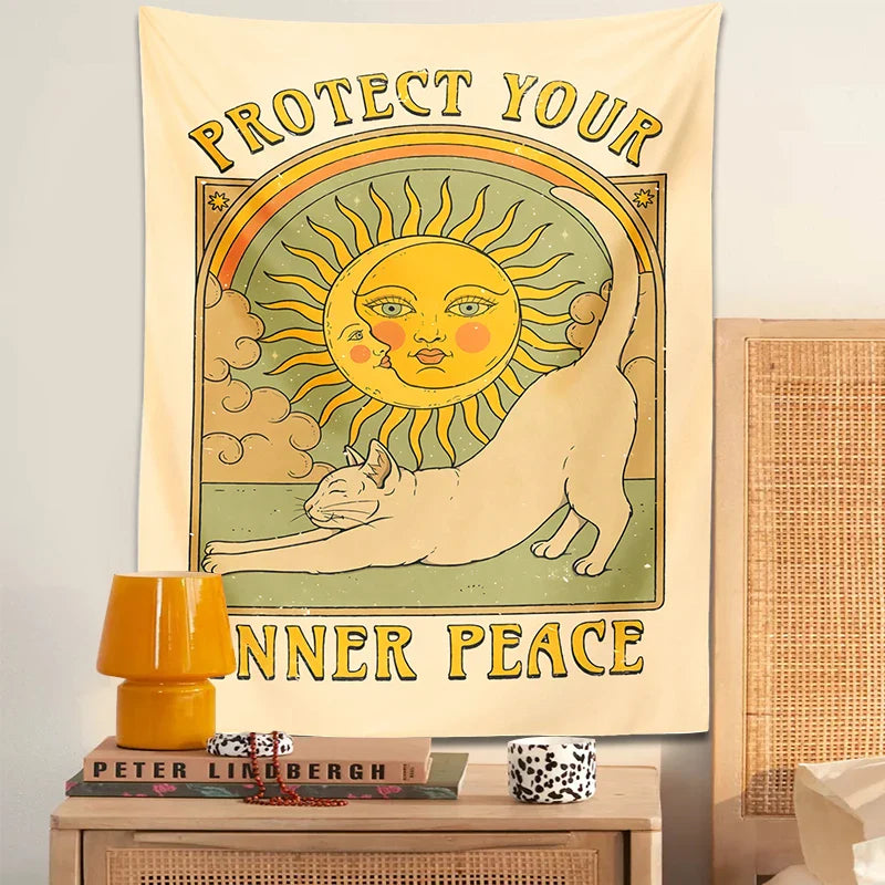 Afralia™ Sun Cat Tapestry Wall Hanging for Boho Home Decor