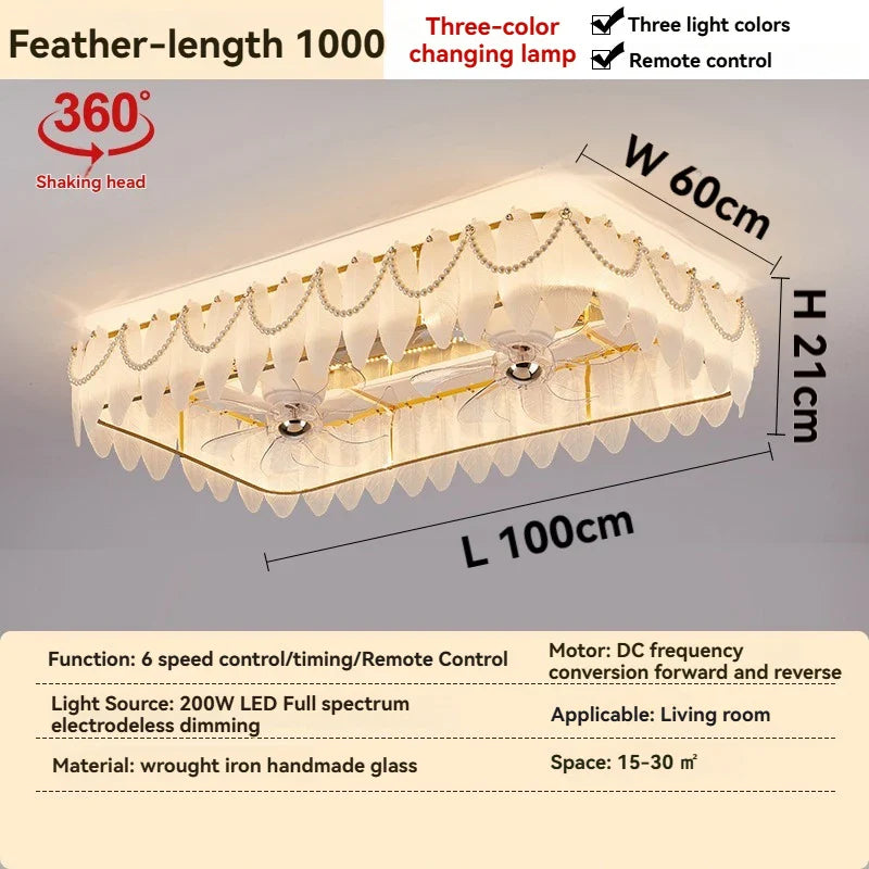 Afralia™ French Cream Feather Shell Ceiling Fan Light - Smart Home Style