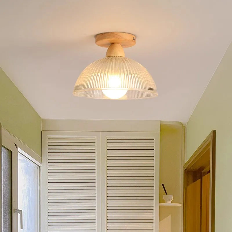 Afralia™ Wood Glass LED Ceiling Lights Modern Luminaria De Teto for Home Décor