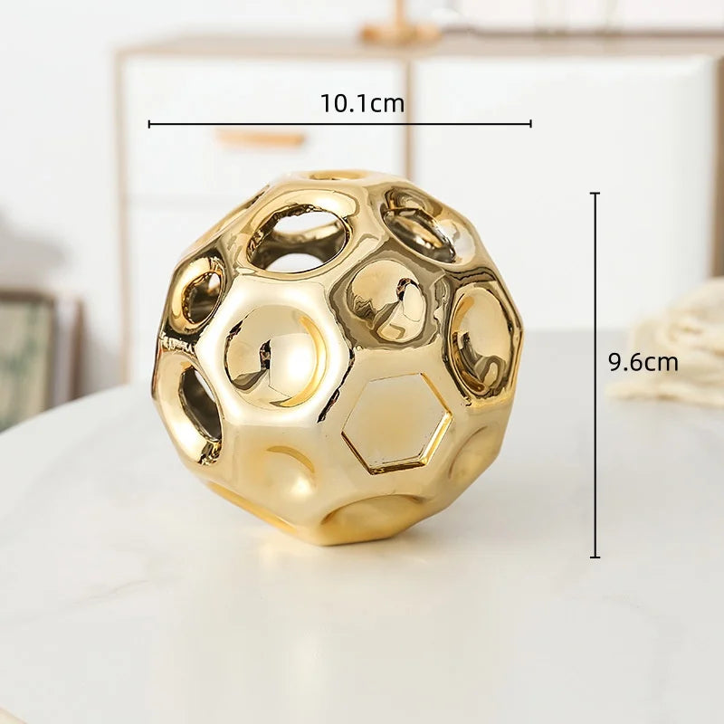 Afralia™ Geometric Golden Hollow Abstract Sphere Sculpture Decor for Home