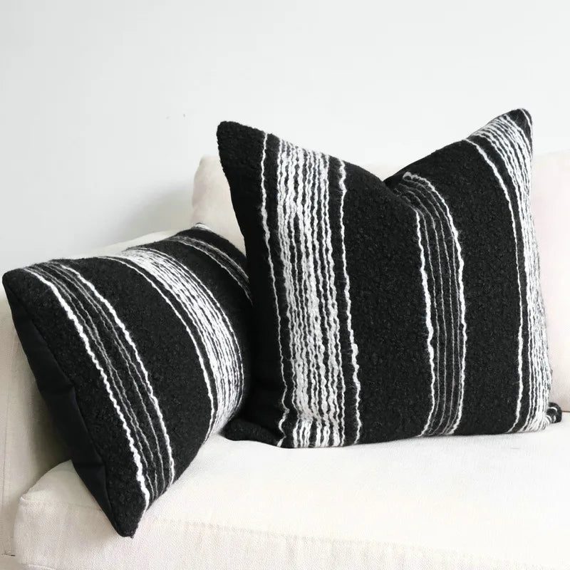 Afralia™ Plush Embroidered Striped Pillow Cases: Wabi-sabi Simplicity Cushion Covers