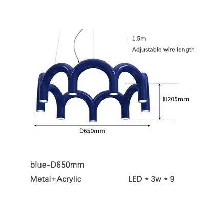 Afralia™ Blue Metal Arch Chandelier Pendant Light - Modern Design for Home Décor