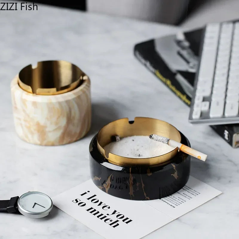 Afralia™ Gold Plated Marble Texture Ashtray - Smoking Accessories Weed Tray