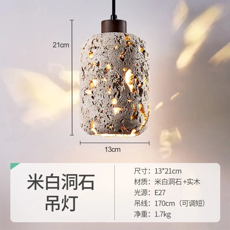 Afralia™ Wabi-sabi Travertine Pendant Lights LED E27 Modern Hanging Lamp for Bedroom Living Room