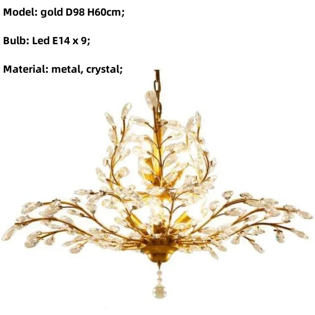 Afralia™ Crystal Tree Chandelier Ceiling Light for Bedroom with LED E14 Bulbs