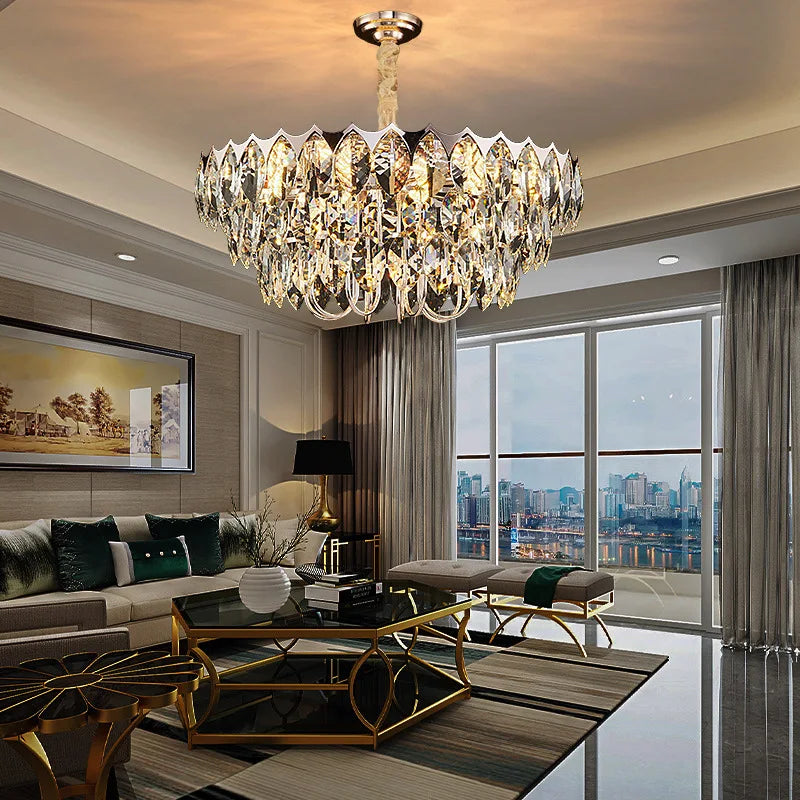 Afralia™ Nordic Crystal Chandelier Dimmable LED Pendant Lamp for Elegant Living Room Décor