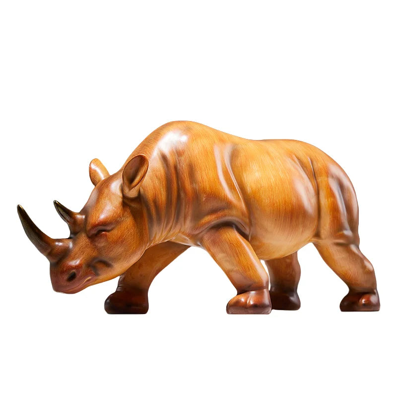 Afralia™ Wood-grain Rhinoceros & Hippopotamus Sculptures Home Decor Figurines