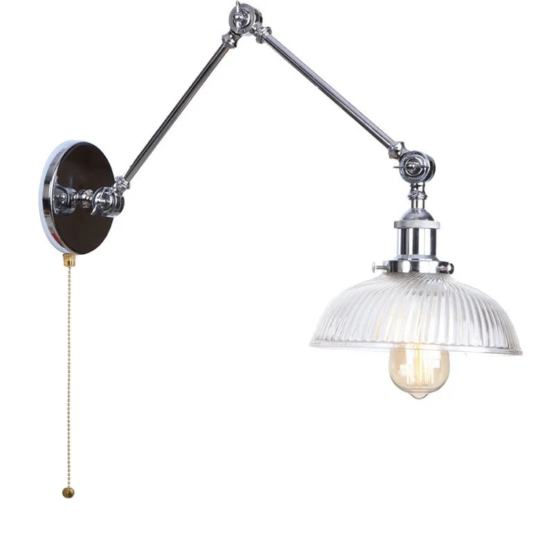 Afralia™ Vintage Loft LED Wall Lights Pull Chain Switch Glass Chrome Wall Lamp