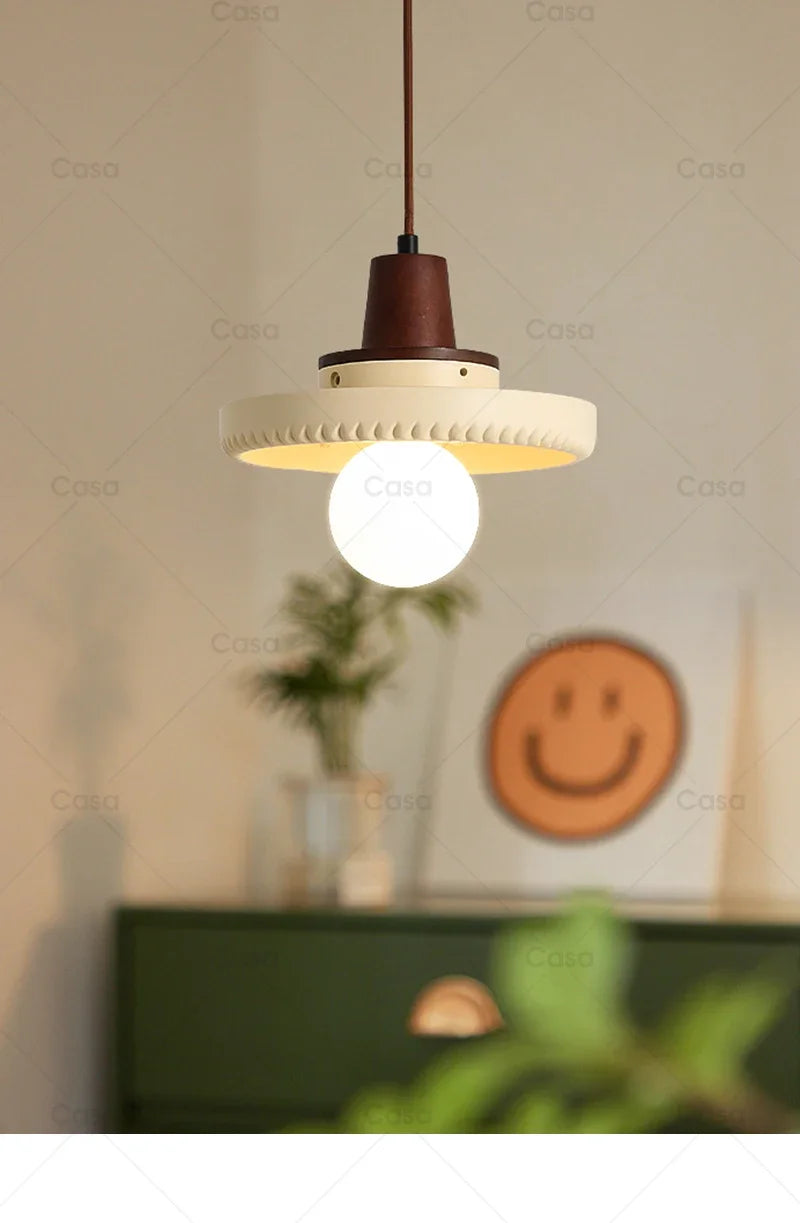 Nordic Retro Walnut Solid Wood Resin Pendant Light by Afralia™