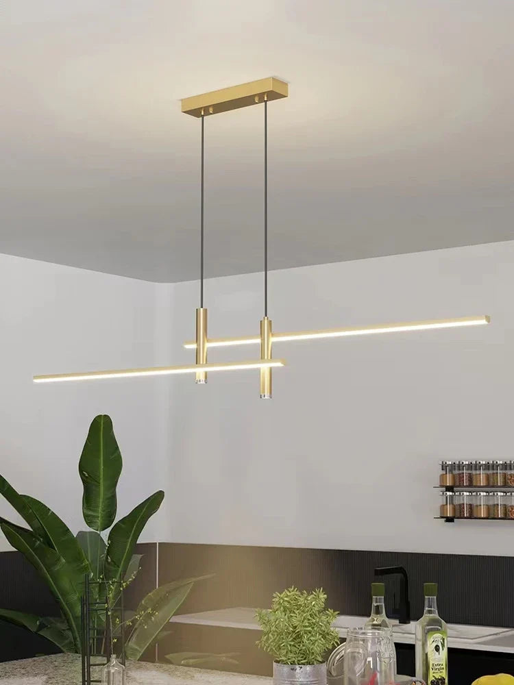 Afralia™ Black/Gold LED Dining Room Island Chandelier: Modern Minimalist Kitchen Hanging Lamp