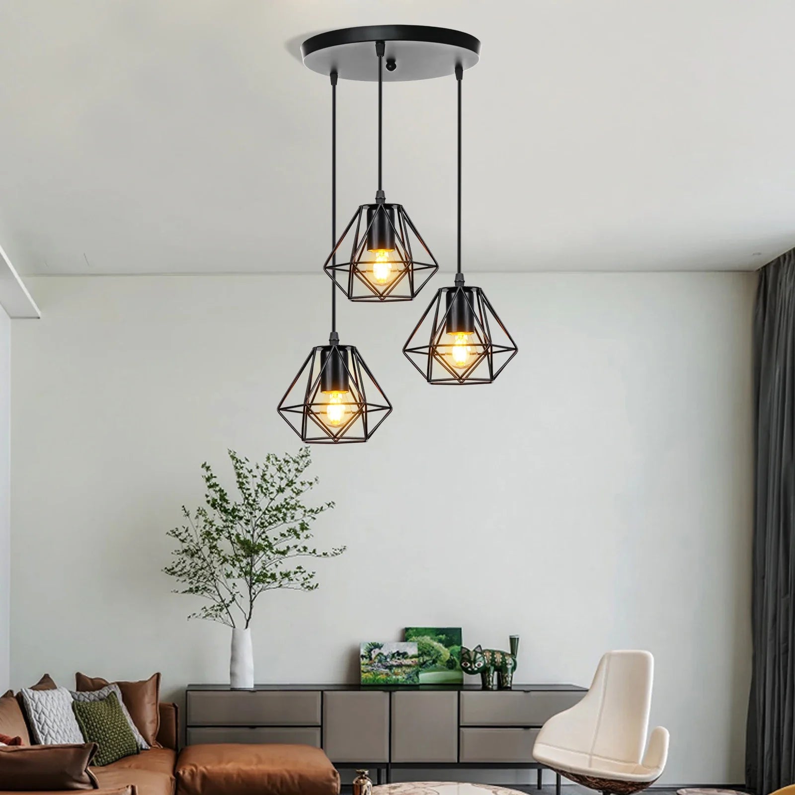 Afralia™ Wrought Iron Caged Pendant Light for Industrial Style Decor