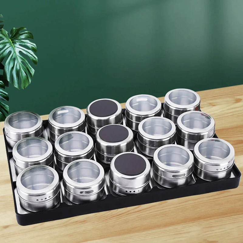 Afralia™ Stainless Steel Spice Jars Set: Magnetic Dustproof Seasoning Organizer & Dispenser